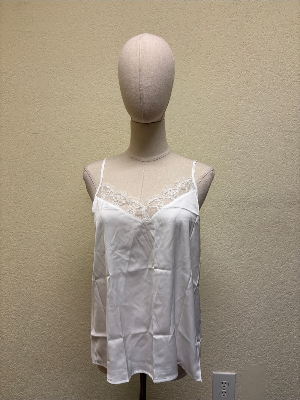 White Lace Trim Satin Camisole
